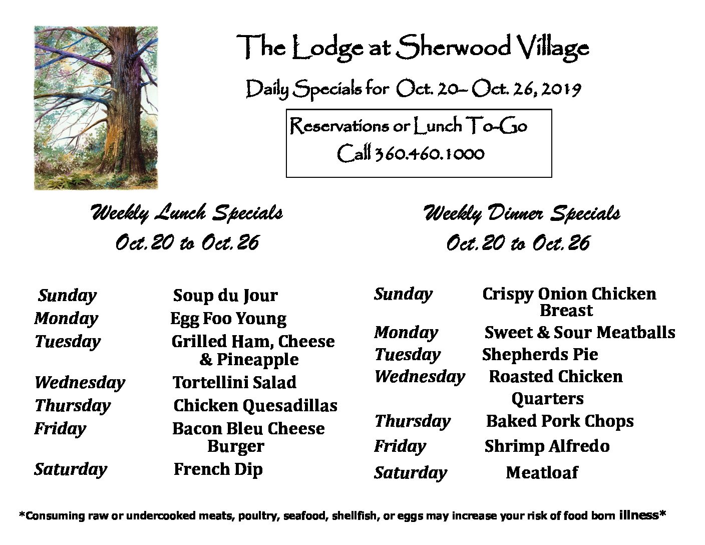 Weekly Specials template 10 20 The Lodge at SherwoodThe Lodge at